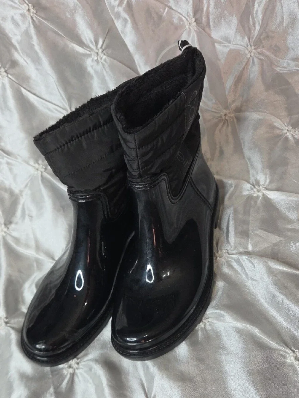 Calvin Klein Black Quilted Waterproof Ankle Rain Boots